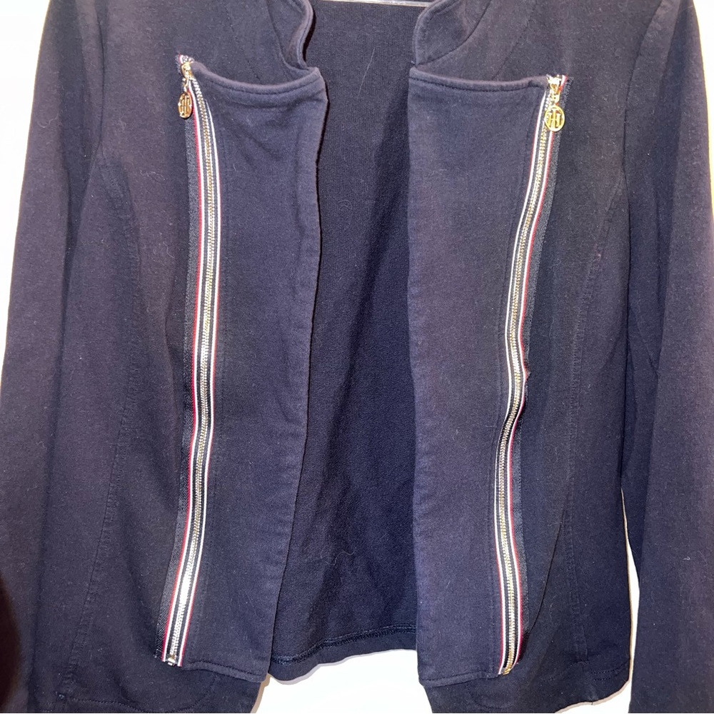 Tommy Hilfiger Navy Zip Front Jacket Gold Logo Details Size L - Picture 5 of 8